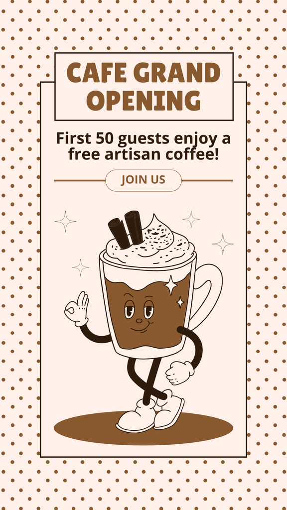 Cafe Opening With Coffee Character Ad Instagram Story Design Template