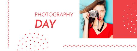 Photography Day with Woman holding Camera Facebook cover Modelo de Design