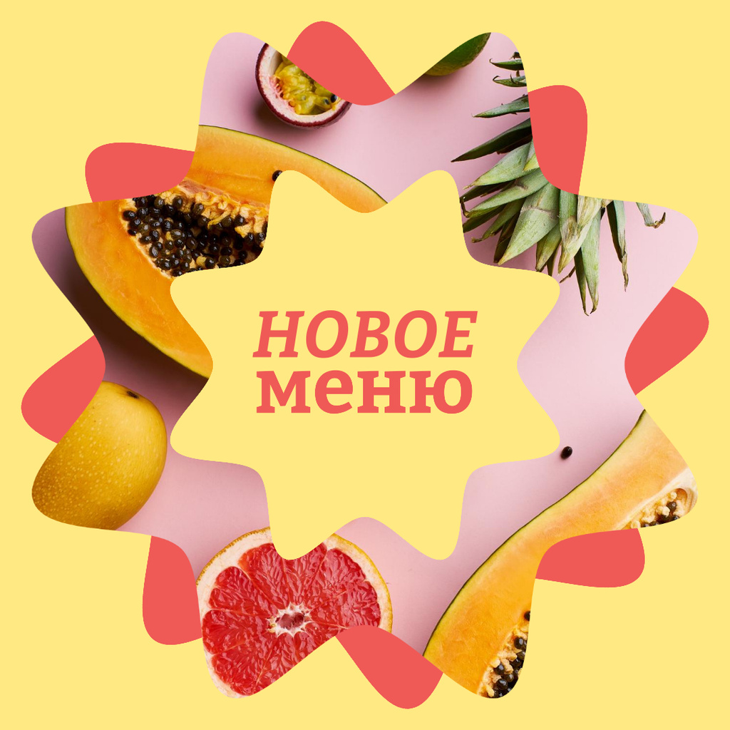 Designvorlage New Summer Menu Ad with Fresh Tropical Fruits für Instagram