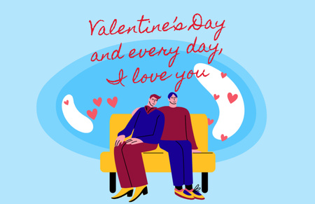 Праздник Дня святого Валентина с влюбленными мужчинами Thank You Card 5.5x8.5in – шаблон для дизайна
