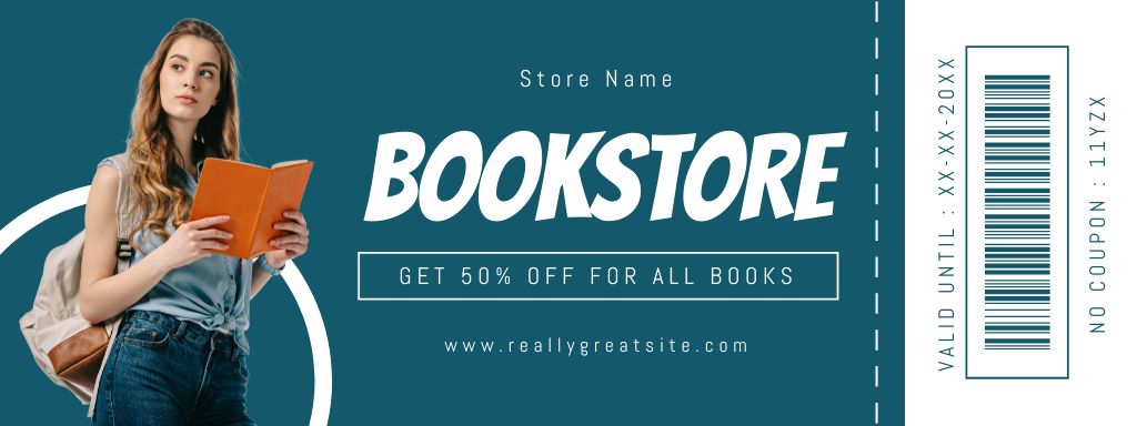 Sale Offer from Book Store on Blue Coupon Πρότυπο σχεδίασης