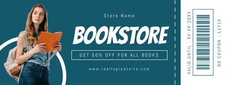 Sale Offer from Book Store on Blue Coupon Design Template