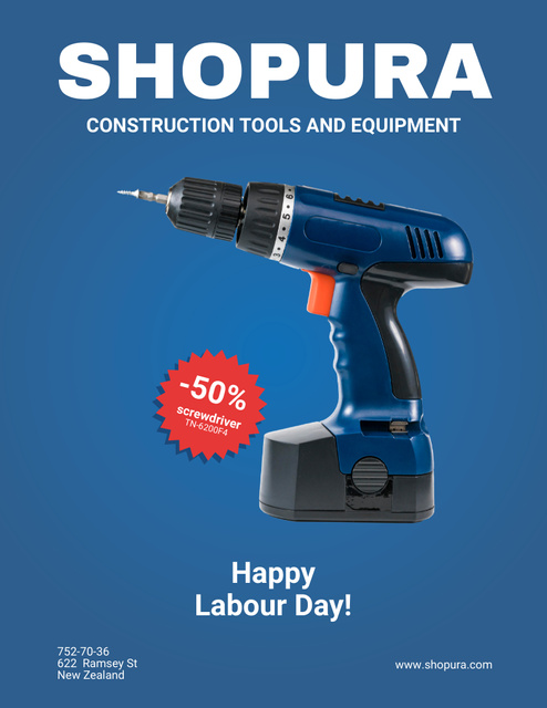 High-Quality Drill on Sale And Labor Day Holiday Greeting Poster 8.5x11in Tasarım Şablonu