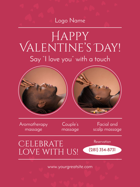 Couple on Massage Procedure on Valentine's Day Poster US Πρότυπο σχεδίασης
