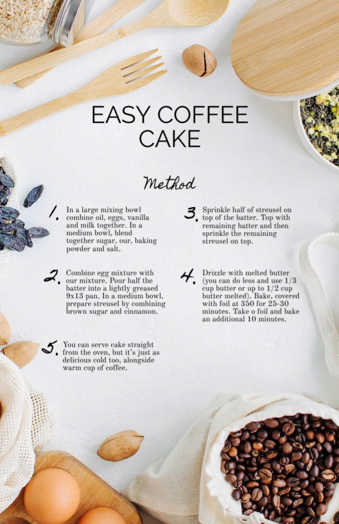 Designvorlage Coffee Cake cooking Ingredients für Recipe Card