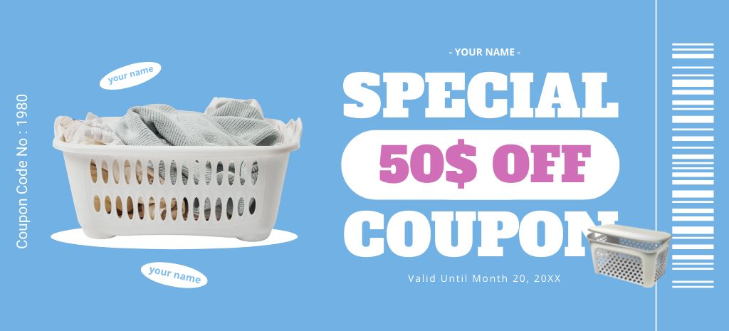 Offer Discounts on Laundry Services Coupon 3.75x8.25in tervezősablon