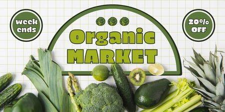 Yeşil Sebzeli Organik Çiftçi Pazarı Twitter Tasarım Şablonu
