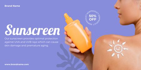 Sunscreen Lotion Discount Ad on Purple Twitter Design Template