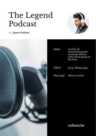 Ontwerpsjabloon van Poster A3 van Podcast-aankondiging met man in koptelefoon