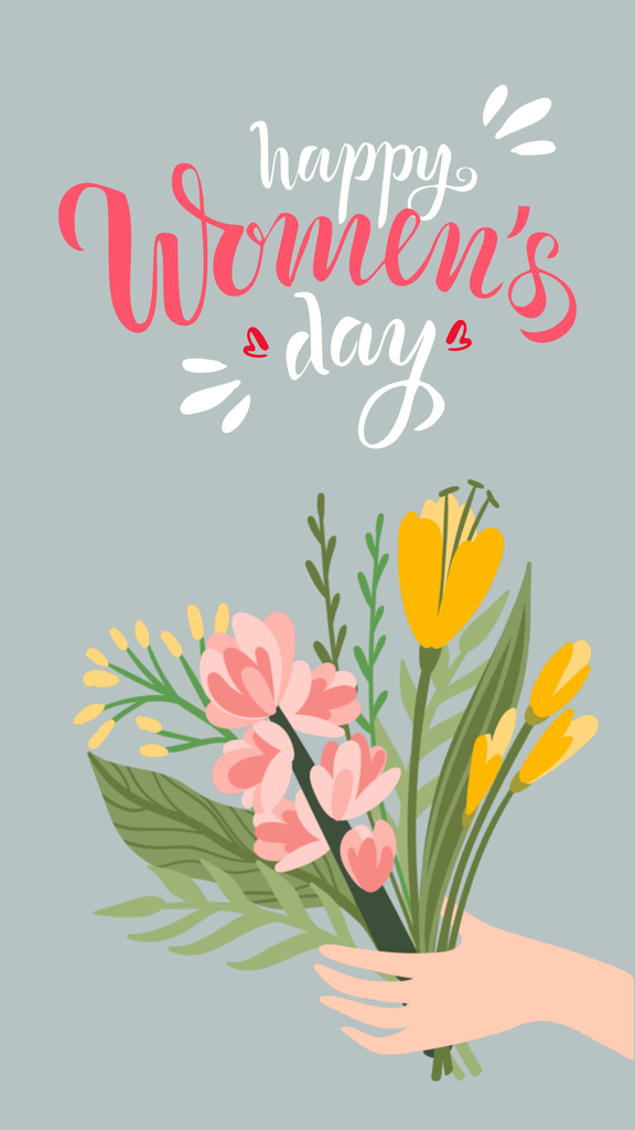  International Women's Day Greetings with Bouquet Instagram Story Modelo de Design