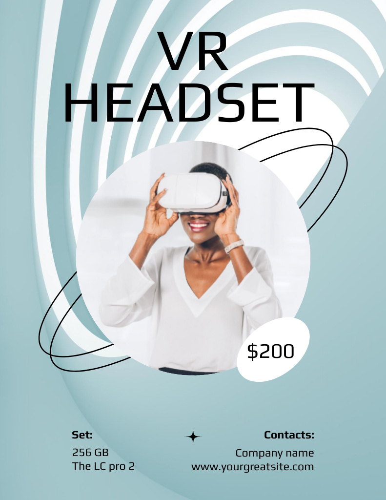 VR Headset Discount on Blue Poster 8.5x11in Design Template