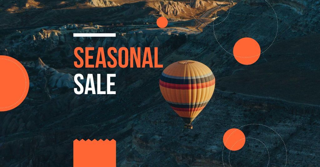 Plantilla de diseño de Seasonal Sale Announcement with Hot Air Balloon Facebook AD 