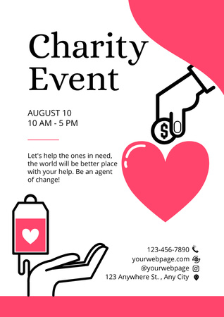 Charity Event Announcement with Donation Poster A3 Design Template