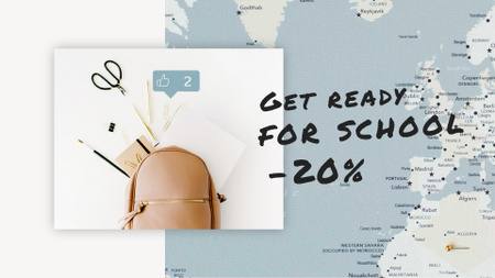 Back to School Sale Stationery in Backpack over Map Full HD video Πρότυπο σχεδίασης
