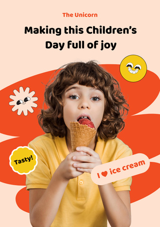 Children's Day with Boy with Ice Cream Poster – шаблон для дизайна