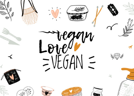 Vegan Lifestyle Concept with Eco Products Postcard 5x7in Design Template