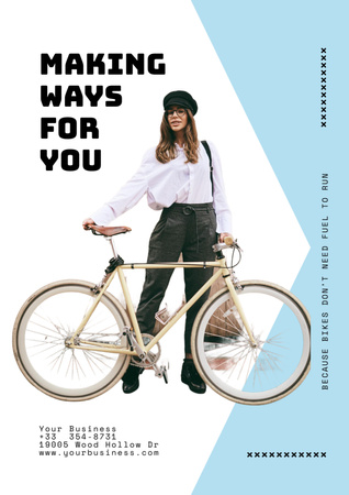 Ontwerpsjabloon van Poster A3 van Cute Woman with Personal Bike