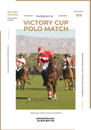 Polo match invitation with Players on Horses Flyer A5 Design Template