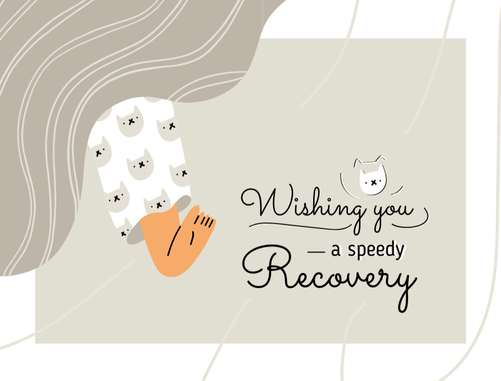 Get Well Wish With Cute Cat Face Postcard 4.2x5.5in Design Template