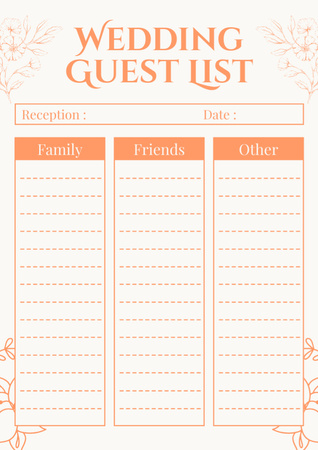 Designvorlage Vorschlag für eine Hochzeitsgästeliste für Schedule Planner