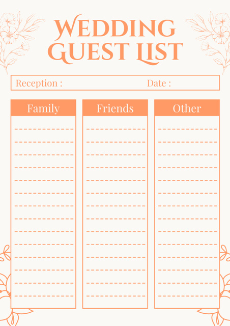 Wedding Guest List Proposal Schedule Planner – шаблон для дизайна