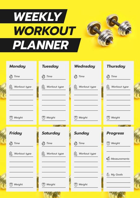 Workout Plan for Week with dumbbells Schedule Planner Modelo de Design