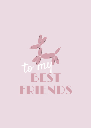 Cute Pink Balloon Dog Postcard A6 Vertical Design Template