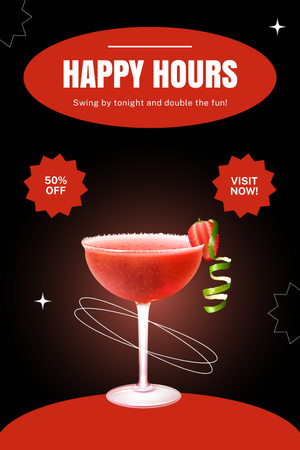 Template di design Annuncio dell'happy hour allo Strawberry Cocktail Bar Pinterest