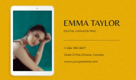 Ontwerpsjabloon van Business card van Beautiful Woman on Phone Screen