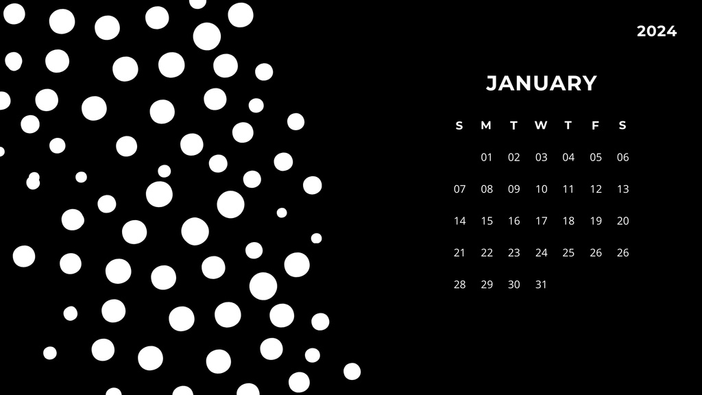 White Dots Pattern on Black Calendar Šablona návrhu