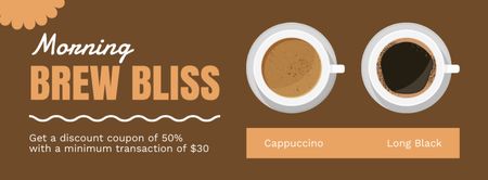 Cappuccino And Long Black Coffee At Half Price Offer Facebook cover Design Template
