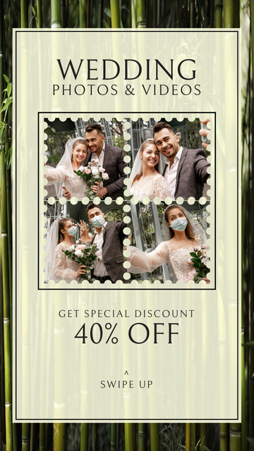Offer Discounts on Wedding Photos and Videos for Honeymooners Instagram Video Story Πρότυπο σχεδίασης