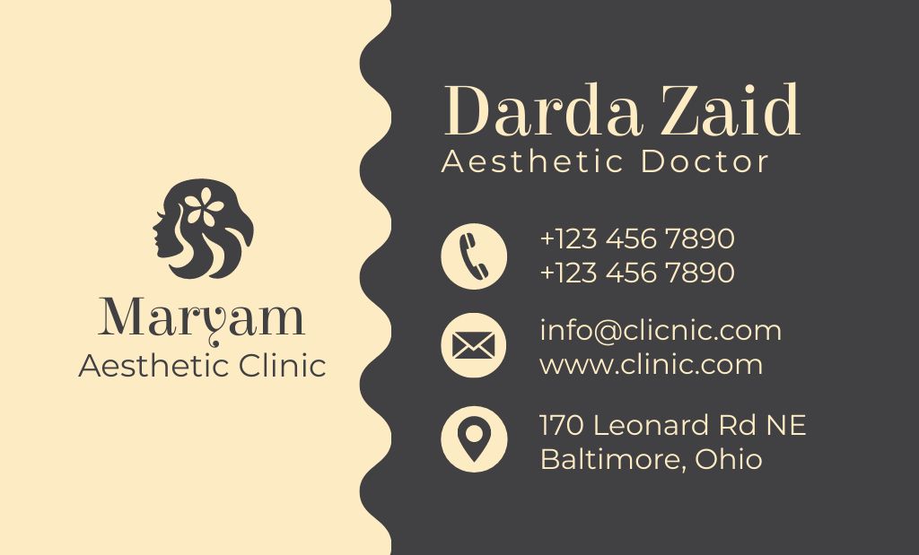 Aesthetic Doctor Contact Information Business Card 91x55mm Modelo de Design