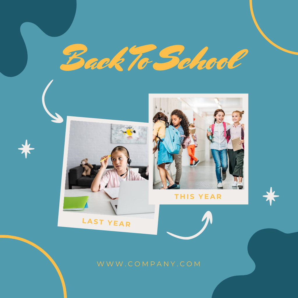 Back to School Announcement With Happy Children During Semester Instagramデザインテンプレート
