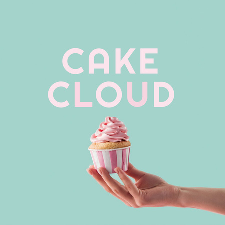 Bakery Ad with Yummy Cupcake in Hand Logo Design Template
