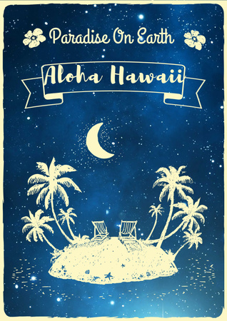 Illustration of Tropical Island in Blue Poster Design Template