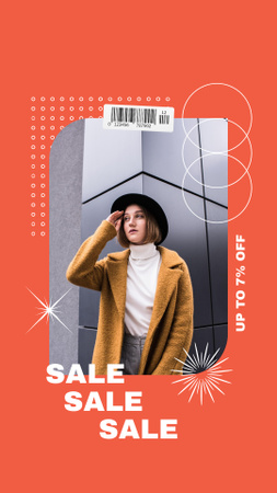 Fashion Sale with Woman in Stylish Hat Instagram Story Design Template