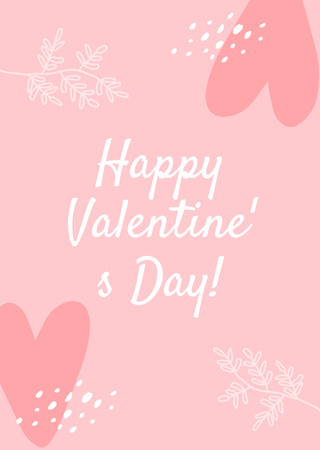 Simple Valentine's Day Greeting Pink Postcard A6 Vertical Design Template
