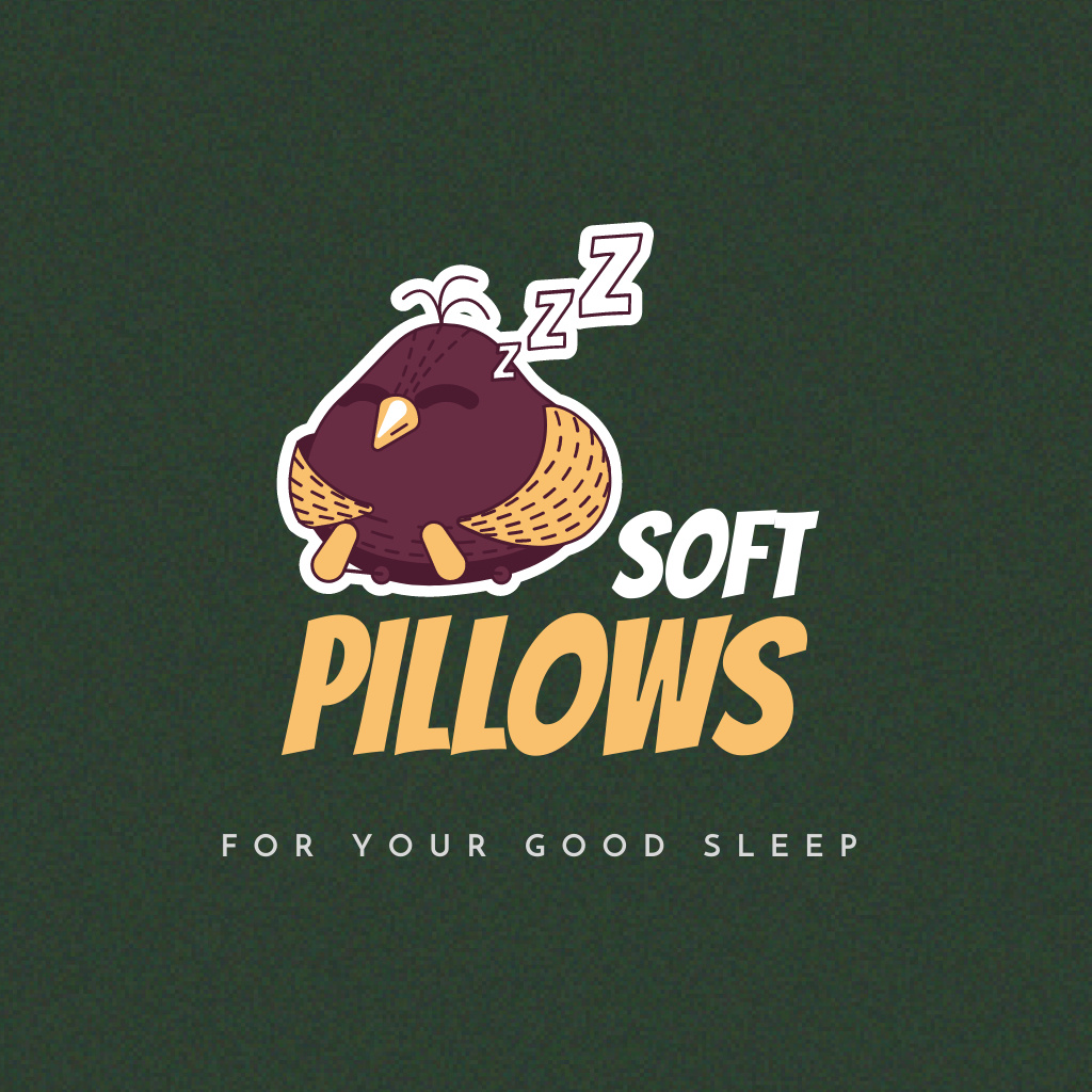 Soft Pillows Ad with Cute Bird Logo Design Template
