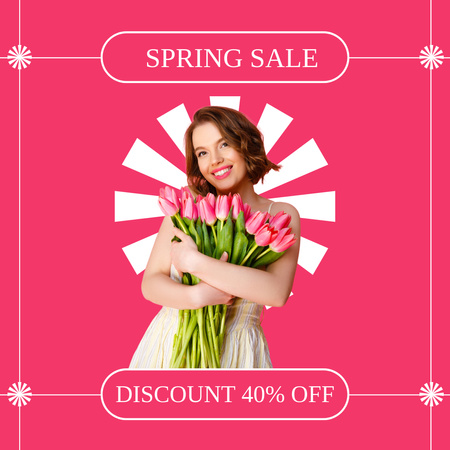 Modèle de visuel Spring Sale with Young Woman with Tulips - Instagram