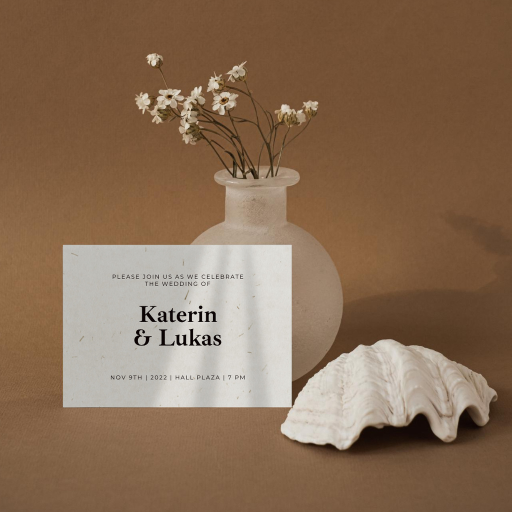 Wedding Invitation with Tender Flowers in Vase Instagram Design Template