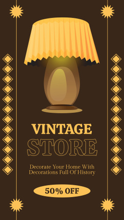 Vintage Store Discount with Table Lamp Illustration Instagram Story Design Template