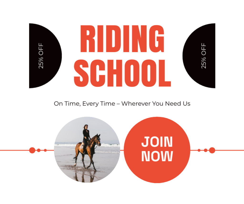 Professional Equestrian Riding School With Discounts Offer Facebook Design Template
