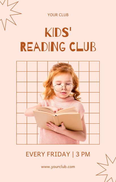 Book Club for Kids with Little Girl Invitation 4.6x7.2inデザインテンプレート