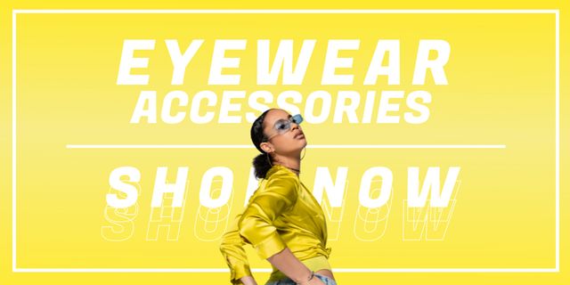 Designvorlage Showroom Advertising with Fashionable Sunglasses für Twitter