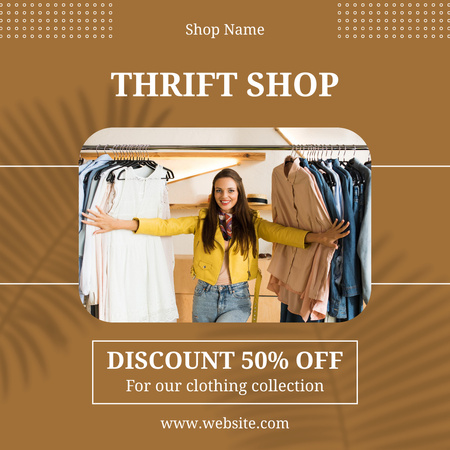 Template di design Woman on clothes thrift shop brown Instagram AD