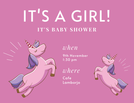 Baby Shower Announcement With Unicorns Illustration Invitation 13.9x10.7cm Horizontal Design Template