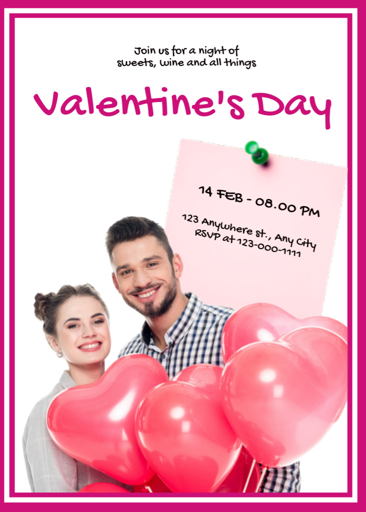 Valentine's Day Party Announcement with Happy Couple in Love Invitation – шаблон для дизайну