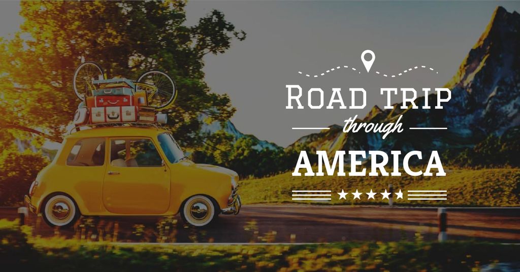 Ontwerpsjabloon van Facebook AD van Road trip trough America Offer with Vintage Car