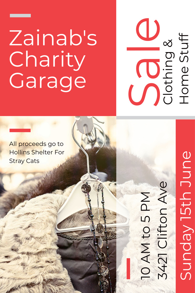 Charity Sale Announcement with Clothes on Hangers Pinterest Modelo de Design